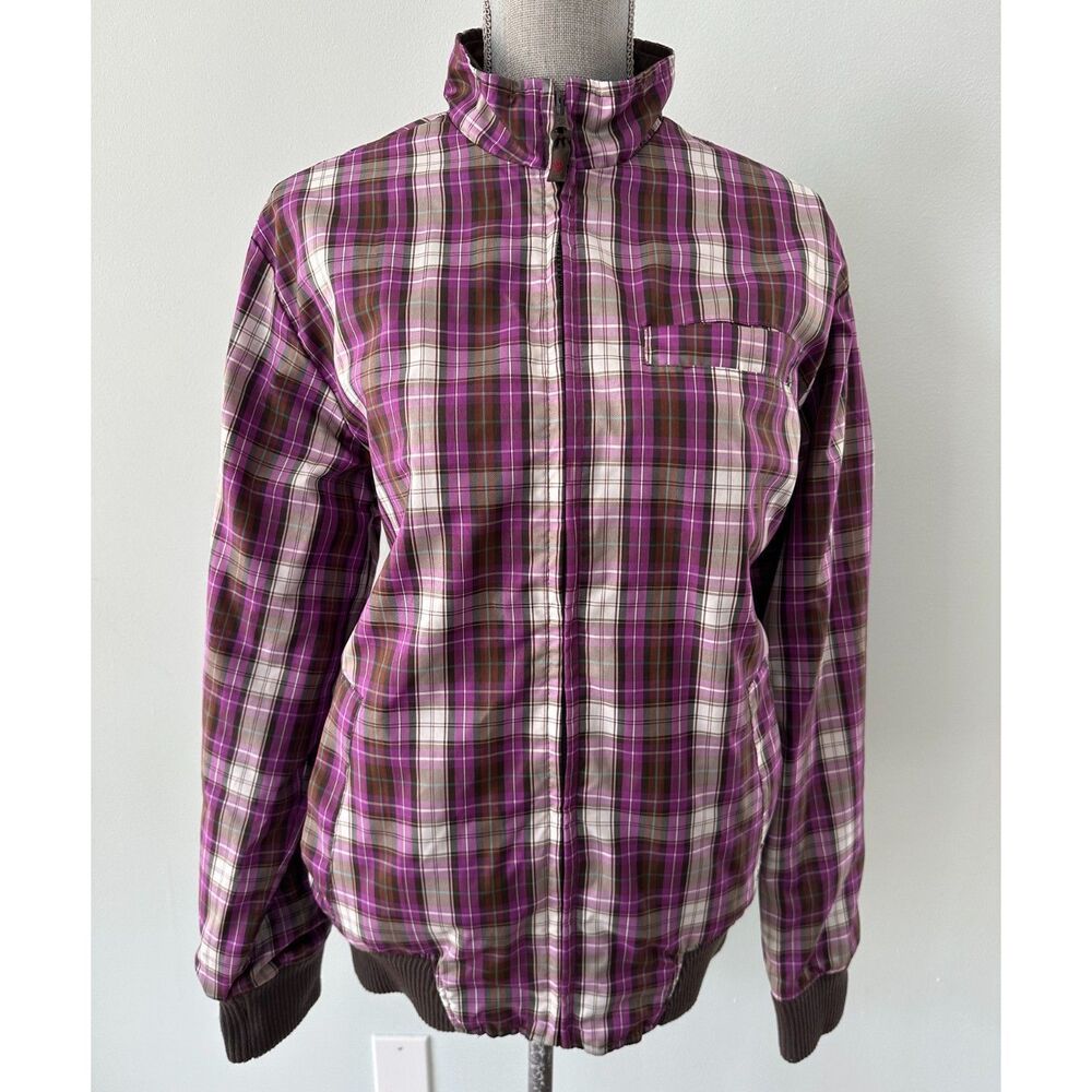 Vintage Y2k Element Reversible Plaid Bomber Jacket Purple Brown Check Size XL